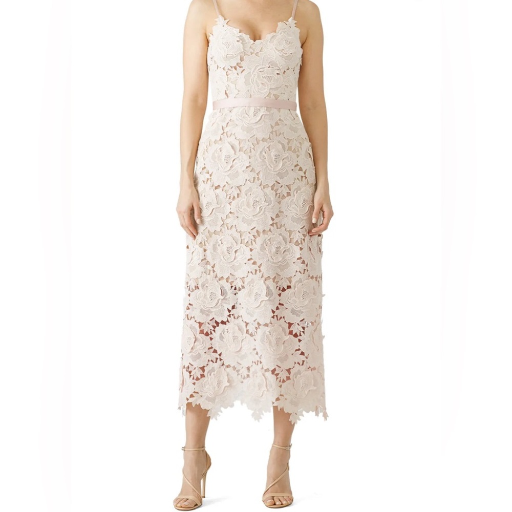 Catherine Deane Frida White Floral Lace Midi Dress Women's Size 4